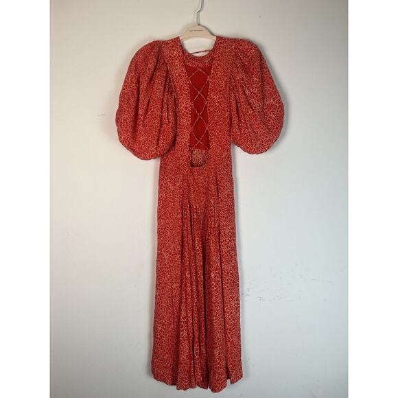 Rotate Birger Christensen Jacquard Open Back Dress Red Floral Size US 6 UK 8 - Picture 2 of 8